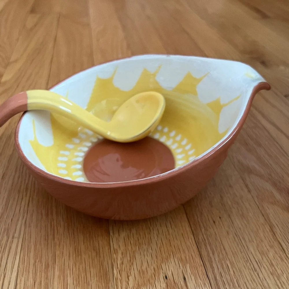 - Crate & Barrel Santa Cruz Sunflower Ceramic Bowls with Spoon